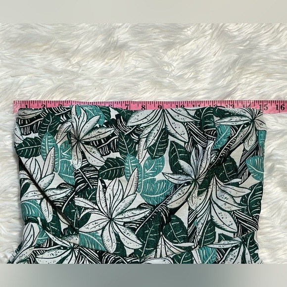 Eva Mendes Del Mar Jacquard Strapless Dress Pockets Green Palms Leaf Tropical - Picture 11 of 13